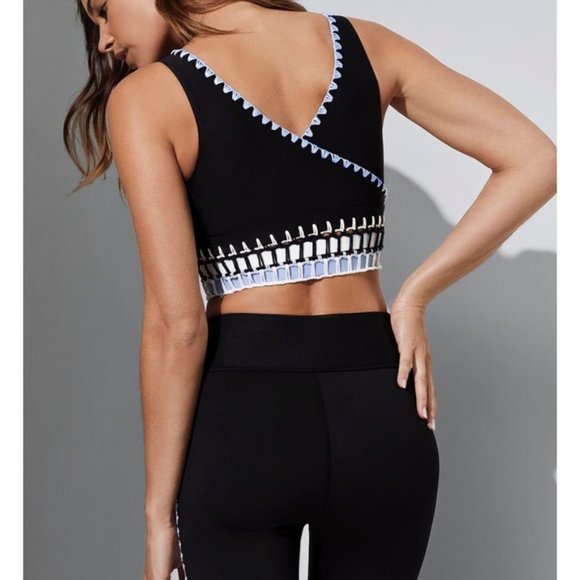 Carbon38 La Plage Crochet Branded Bra in Black - Picture 2 of 5